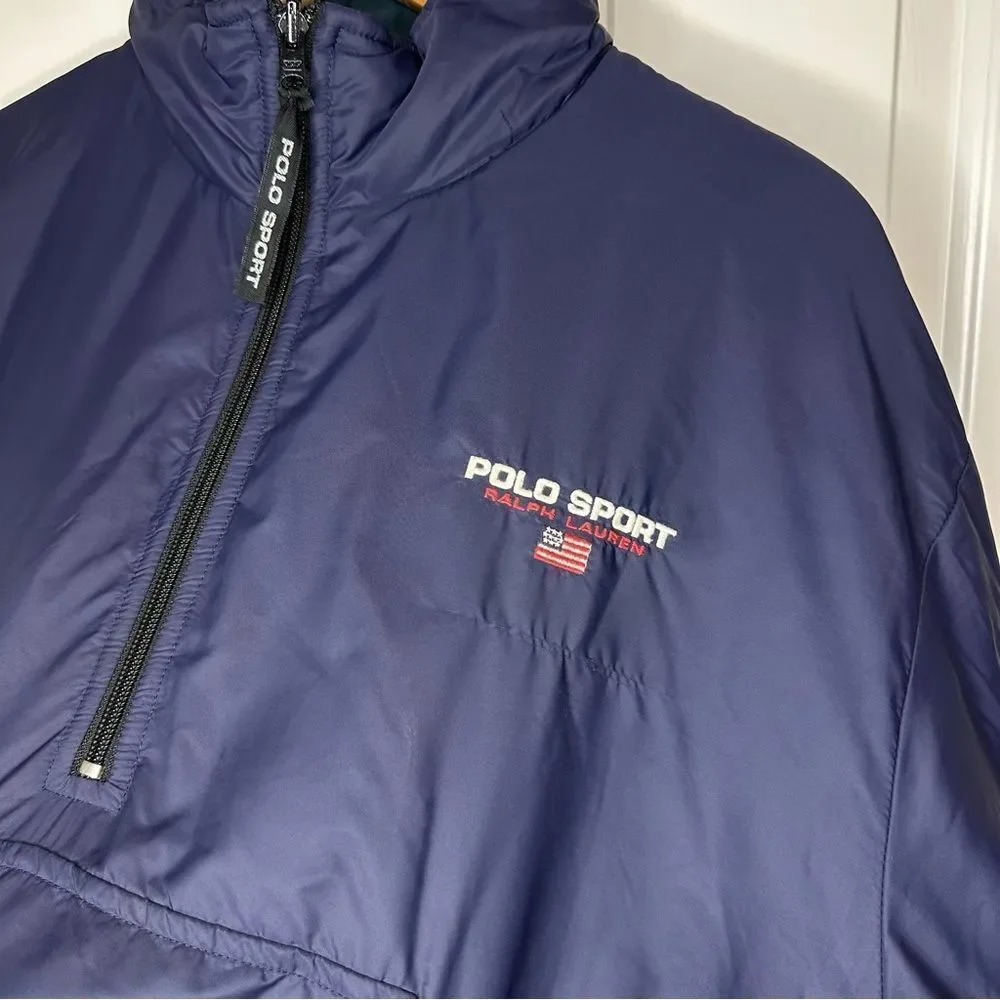 RARE VTG Polo Sport Ralph Lauren Reversible Puffer Quarter Zip Jacket Sz L Retro